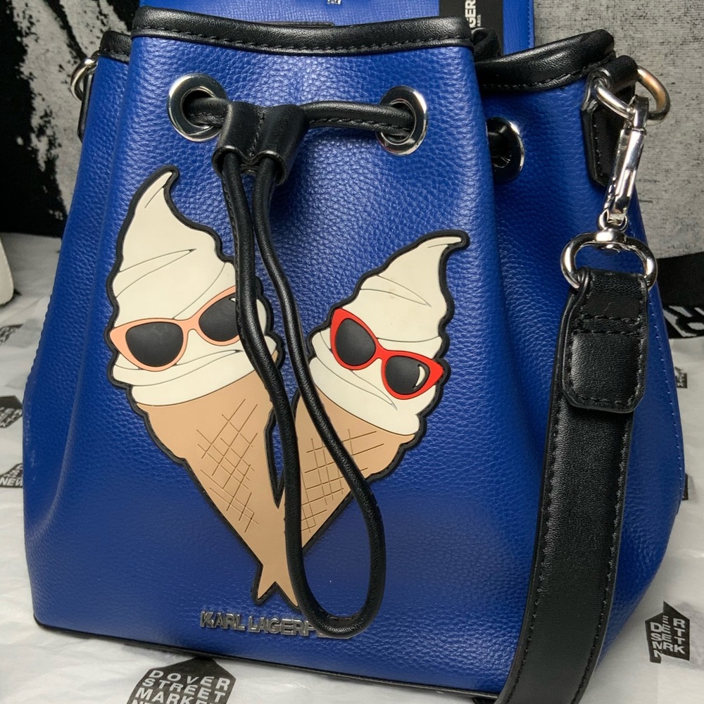 Karl Lagerfeld "Ice Cream Cone" Adele Bucket Bag - Royal Blue NEW